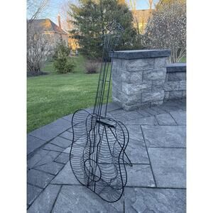 Vintage Metal Wire Guitar CD Rack Standing Floor Decor 60 Disc Capacity 38" Tall